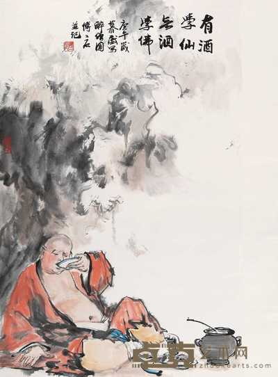 傅二石 1990年作 醉僧图 立轴 69×43cm